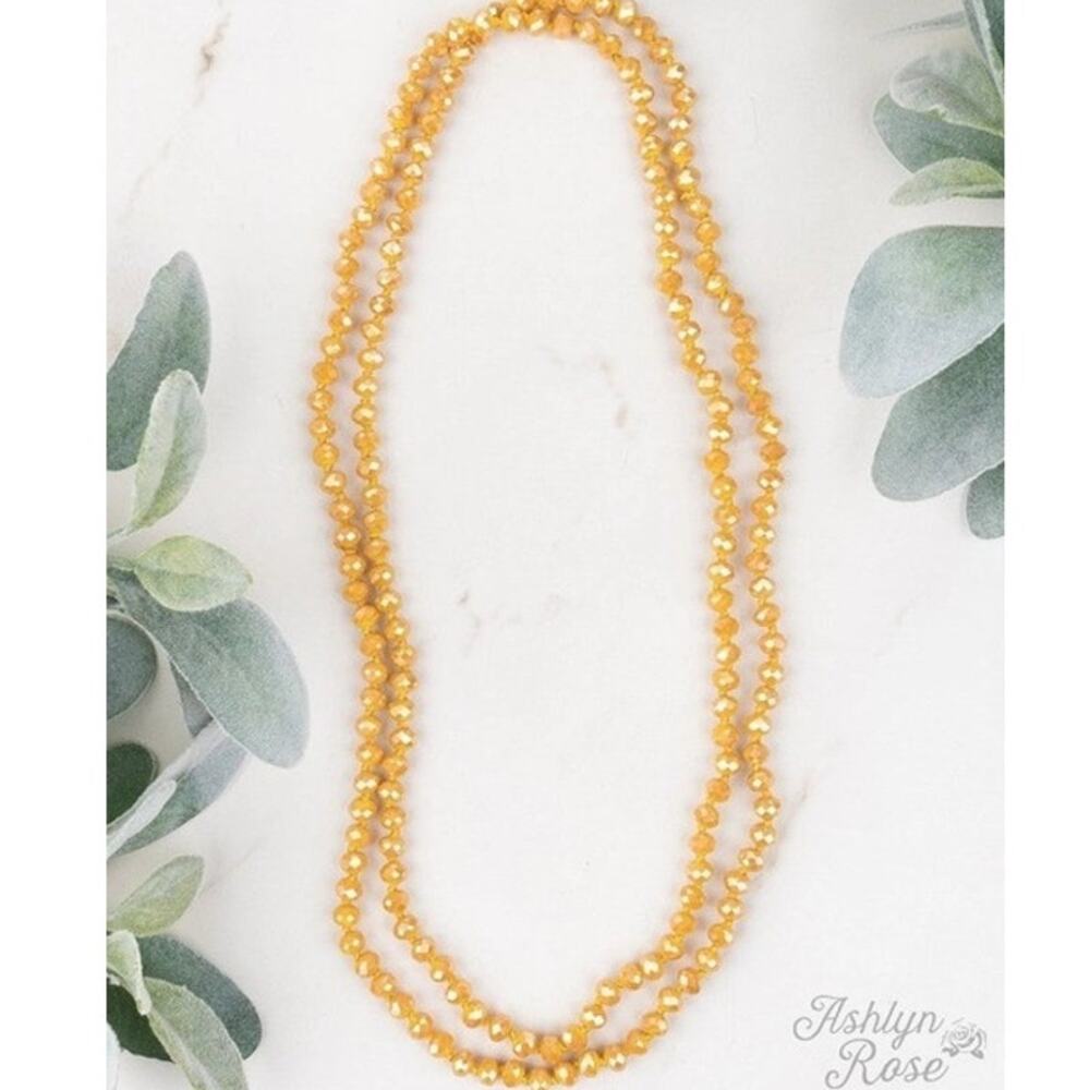 90 inch Double Wrap Beaded Necklace, Mustard Yellow 8MM